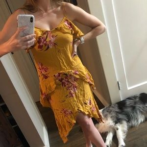 Free Press yellow floral hi low dress